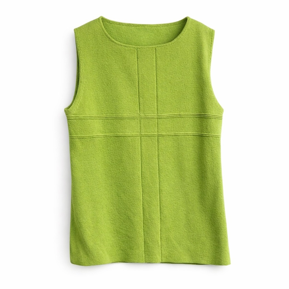 G Knitwear Chartreuse Green Sleeveless Knit Sweater | Size Large - Picture 3 of 3